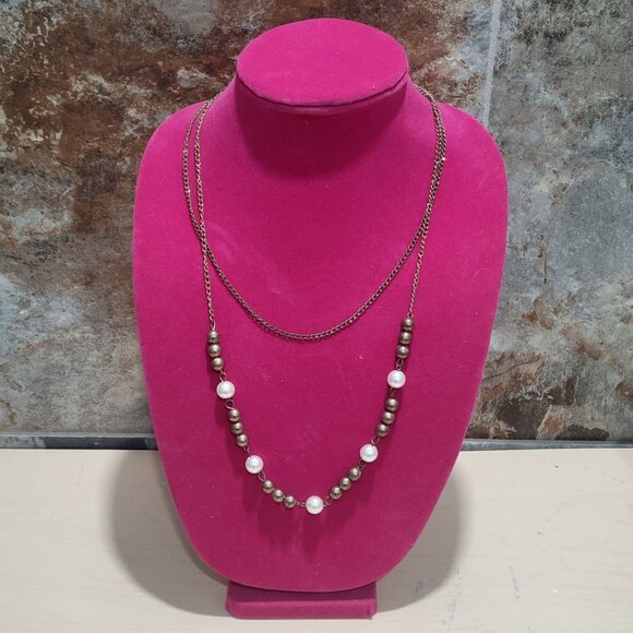 Two Strand Layered Chain and Bead Necklace - Picture 2 of 11